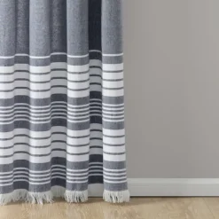 Curtains & Drapes-Kirkland's Home Navy Nantucket Fringe Curtain Panel Set, 84 In. Blue/White