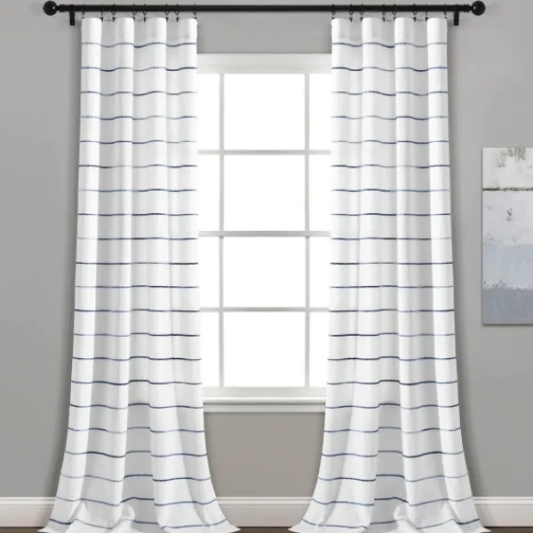 Curtains & Drapes-Kirkland's Home Navy Ombre Stripe Curtain Panel Set, 95 In. Blue/White