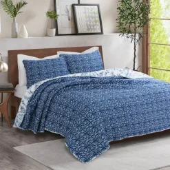 Quilts-Kirkland's Home Navy Paisley 3-Pc. Full/Queen Reversible Quilt Set Blue