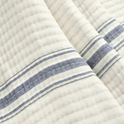Blankets & Throws-Kirkland's Home Navy Pick Stitch Stripe Decorative Throw Blue/White
