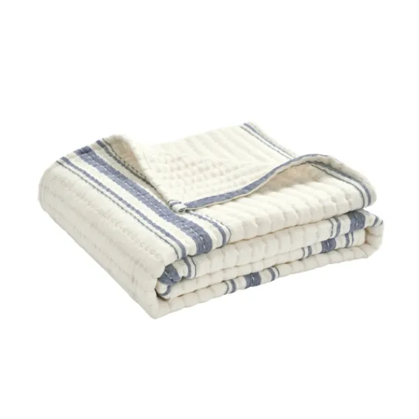 Blankets & Throws-Kirkland's Home Navy Pick Stitch Stripe Decorative Throw Blue/White