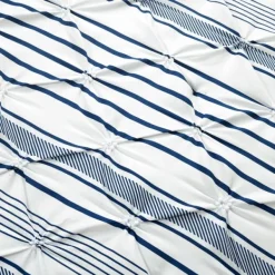 Comforters-Kirkland's Home Navy Pintuck Stripe King 5-Pc. Comforter Set Blue/White
