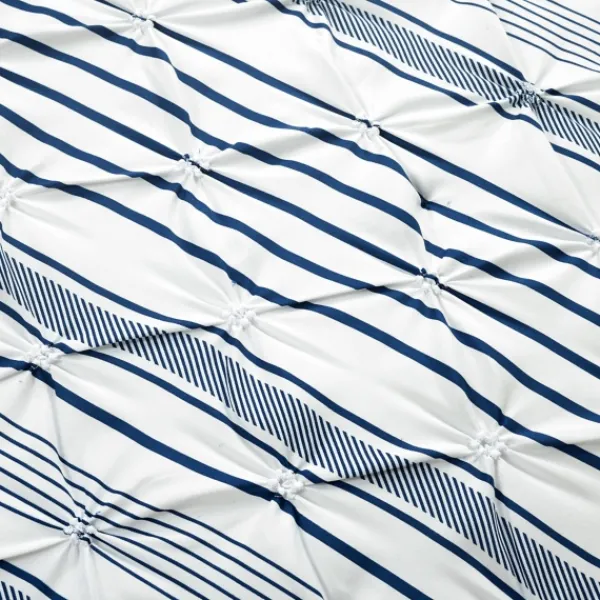 Comforters-Kirkland's Home Navy Pintuck Stripe King 5-Pc. Comforter Set Blue/White