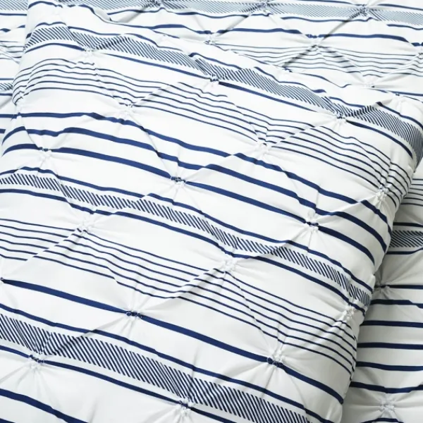 Comforters-Kirkland's Home Navy Pintuck Stripe King 5-Pc. Comforter Set Blue/White