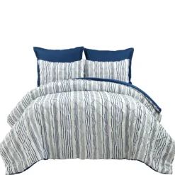 Comforters-Kirkland's Home Navy Pintuck Stripe King 5-Pc. Comforter Set Blue/White
