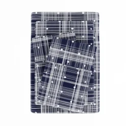 Bed Sheets-Kirkland's Home Navy Plaid Polka Dot 3-Pc. Twin Sheet Set Blue