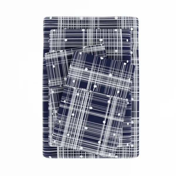 Bed Sheets-Kirkland's Home Navy Plaid Polka Dot 3-Pc. Twin Sheet Set Blue