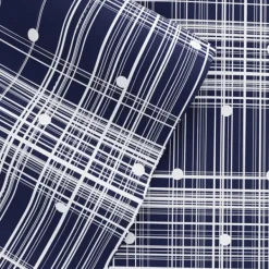 Bed Sheets-Kirkland's Home Navy Plaid Polka Dot 3-Pc. Twin Sheet Set Blue