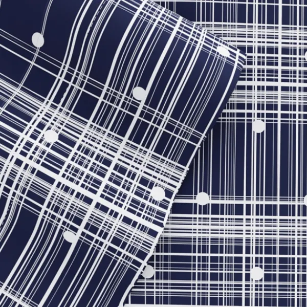 Bed Sheets-Kirkland's Home Navy Plaid Polka Dot 3-Pc. Twin Sheet Set Blue