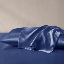 Bed Sheets-Kirkland's Home Navy Satin King 2-Pc. Pillow Case Set Blue