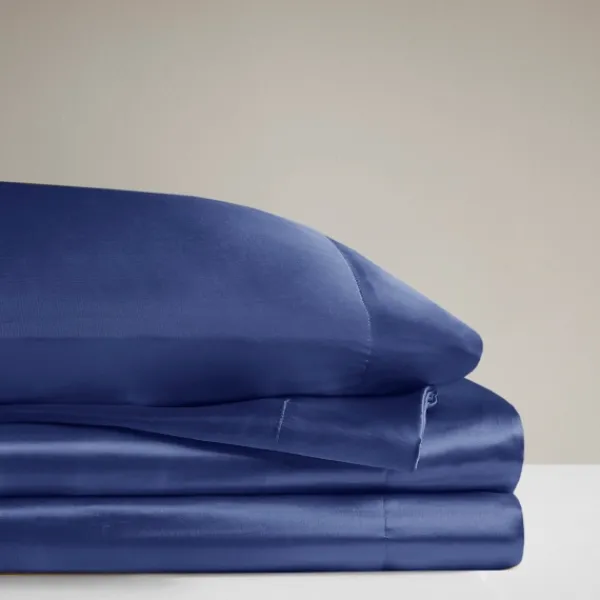 Bed Sheets-Kirkland's Home Navy Satin 6-Pc. Full Sheet Set Blue