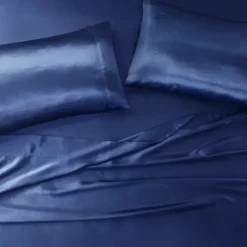 Bed Sheets-Kirkland's Home Navy Satin 6-Pc. King Sheet Set Blue