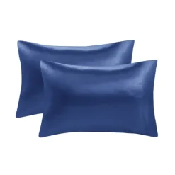 Bed Sheets-Kirkland's Home Navy Satin Standard 2-Pc. Pillow Case Set Blue