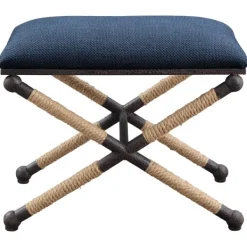 Benches & Ottomans-Kirkland's Home Navy Seat And Black Metal Ottoman Blue