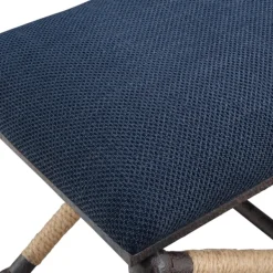 Benches & Ottomans-Kirkland's Home Navy Seat And Black Metal Ottoman Blue