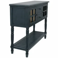 Console Tables-Kirkland's Home Navy Slatted Windowpane Console Table Blue