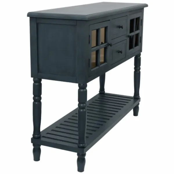 Console Tables-Kirkland's Home Navy Slatted Windowpane Console Table Blue