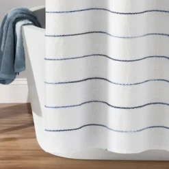 Shower Curtains-Kirkland's Home Navy Stripe Ombre Shower Curtain Blue