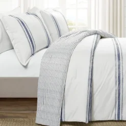 Comforters-Kirkland's Home Navy Stripe 3-Pc. King Comforter Set White/Blue