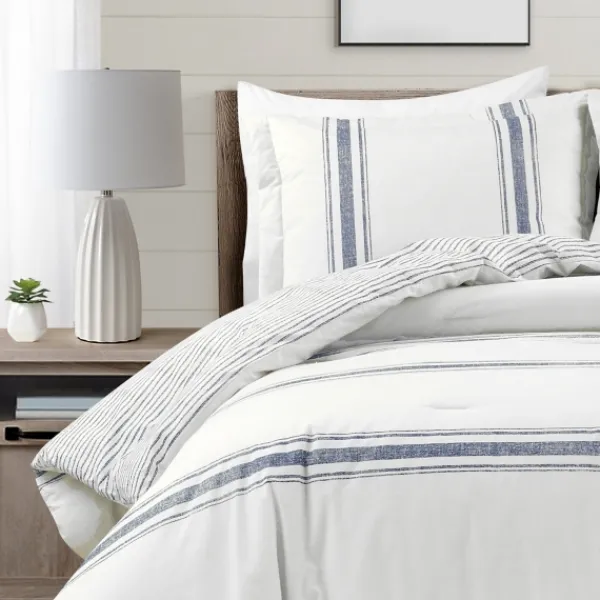 Comforters-Kirkland's Home Navy Stripe 3-Pc. King Comforter Set White/Blue