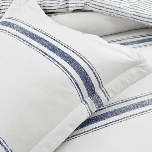 Comforters-Kirkland's Home Navy Stripe 3-Pc. King Comforter Set White/Blue