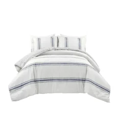 Comforters-Kirkland's Home Navy Stripe 3-Pc. King Comforter Set White/Blue