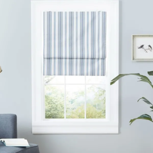 Curtains & Drapes-Kirkland's Home Navy Stripe Ricci Blackout Curtain Shade, 23 In. Blue