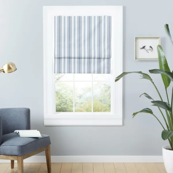 Curtains & Drapes-Kirkland's Home Navy Stripe Ricci Blackout Curtain Shade, 23 In. Blue