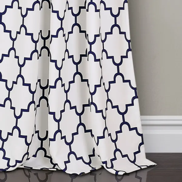 Curtains & Drapes-Kirkland's Home Navy Trellis Darkening Curtain Panel Set, 108 In. Blue/White