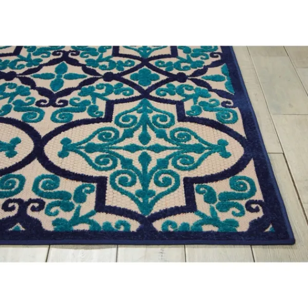 Outdoor Rugs-Kirkland's Home Navy Trellis Outdoor Area Rug, 7X10 Tan/Black/Blue