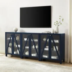 Tv Stands & Media Consoles-Kirkland's Home Navy Triangle 6-Door Wood Media Cabinet Blue