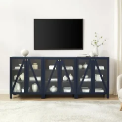 Tv Stands & Media Consoles-Kirkland's Home Navy Triangle 6-Door Wood Media Cabinet Blue