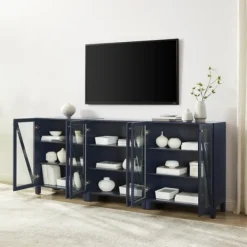 Tv Stands & Media Consoles-Kirkland's Home Navy Triangle 6-Door Wood Media Cabinet Blue