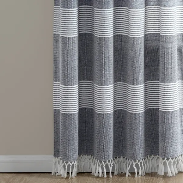 Curtains & Drapes-Kirkland's Home Navy Tucker Stripe Curtain Panel Set, 84 In. Blue
