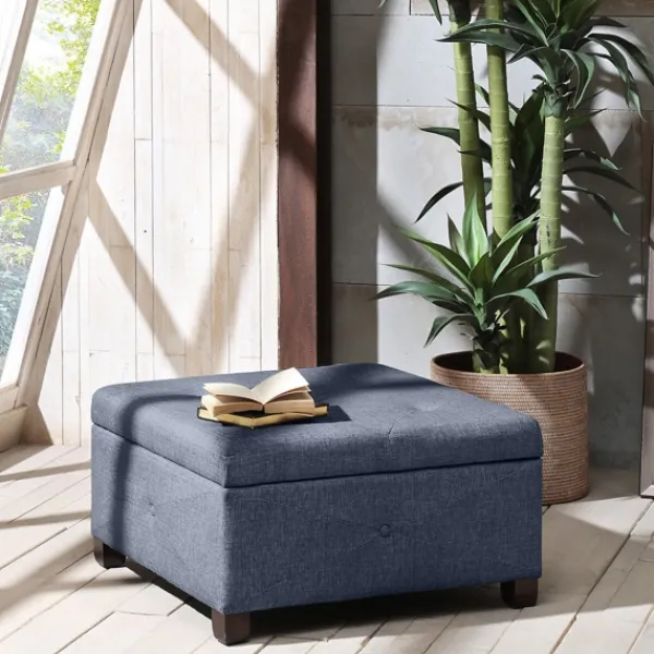 Benches & Ottomans-Kirkland's Home Navy Tufted Square Storage Ottoman Blue