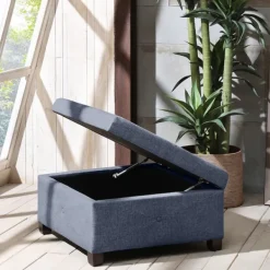 Benches & Ottomans-Kirkland's Home Navy Tufted Square Storage Ottoman Blue