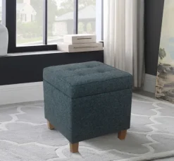 Benches & Ottomans-Kirkland's Home Navy Tufted Upholstered Storage Ottoman Blue