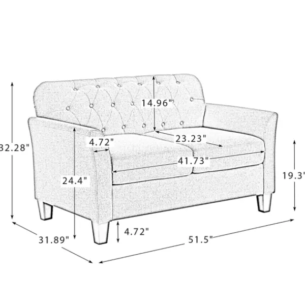 Sofas & Loveseats-Kirkland's Home Navy Upholstered Button Tufted Loveseat Blue