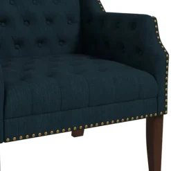 Accent Chairs-Kirkland's Home Navy Upholstered Button Tufted Accent Chair Blue