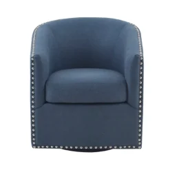Accent Chairs-Kirkland's Home Navy Upholstered Nailhead Swivel Accent Chair Blue