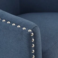 Accent Chairs-Kirkland's Home Navy Upholstered Nailhead Swivel Accent Chair Blue