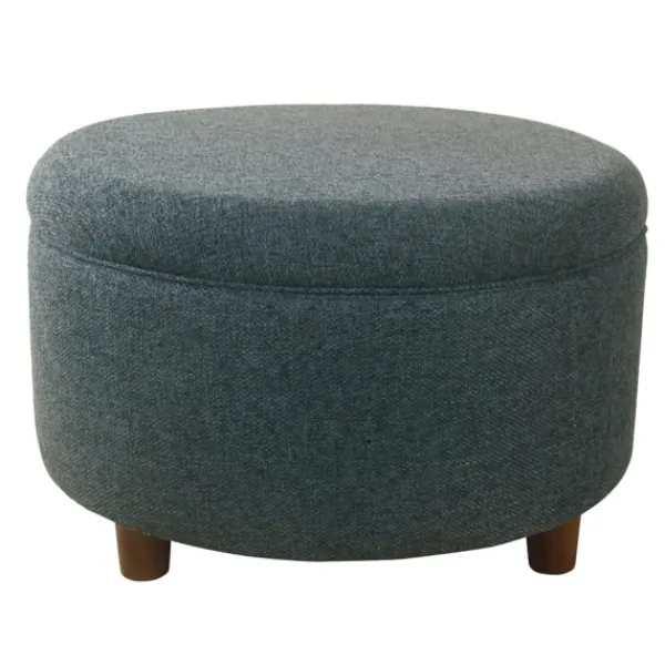 Benches & Ottomans-Kirkland's Home Navy Upholstered Round Storage Ottoman Blue