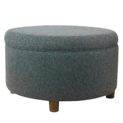 Benches & Ottomans-Kirkland's Home Navy Upholstered Round Storage Ottoman Blue