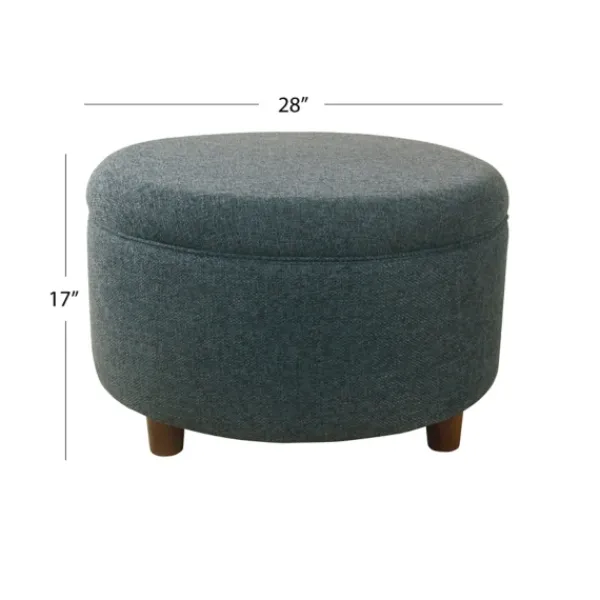 Benches & Ottomans-Kirkland's Home Navy Upholstered Round Storage Ottoman Blue