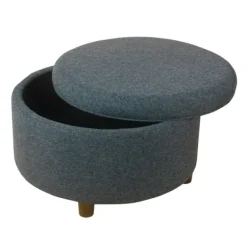Benches & Ottomans-Kirkland's Home Navy Upholstered Round Storage Ottoman Blue