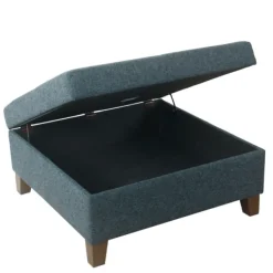 Benches & Ottomans-Kirkland's Home Navy Upholstered Square Storage Ottoman Blue