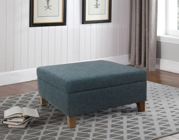 Benches & Ottomans-Kirkland's Home Navy Upholstered Square Storage Ottoman Blue