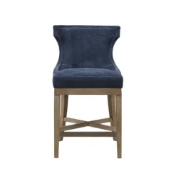Bar Stools & Counter Height Stools-Kirkland's Home Navy Upholstered Wingback Swivel Counter Stool Blue