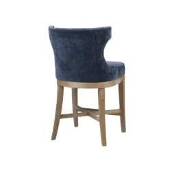 Bar Stools & Counter Height Stools-Kirkland's Home Navy Upholstered Wingback Swivel Counter Stool Blue