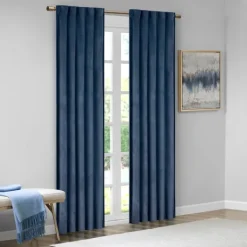 Curtains & Drapes-Kirkland's Home Navy Velvet Greta Curtain Panel Set, 95 In. Blue